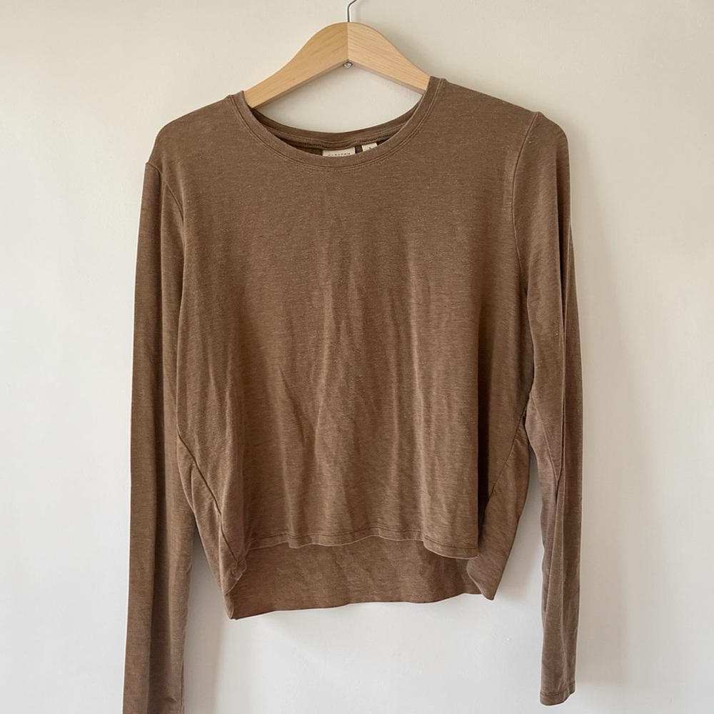 Aritzia Babaton Brown Soft Long Sleeve High-low Tee - Size Large